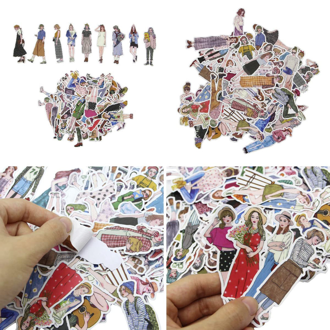 100 PCS Fashion Lovely Girls Stickers Waterproof Handbook DIY Craft Photo Album Scrapbook Journal Planner Motorcycle Car Laptop Luggage Water Bottle Paper Stickers