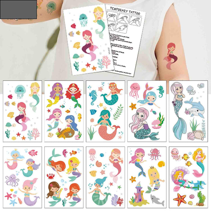 Mermaid Temporary Tattoos(80 designs) - Fake Mermaid Assorted Temporary Tattoos For Kids Children Girls Birthday Party Favors Supplies Party Accessories