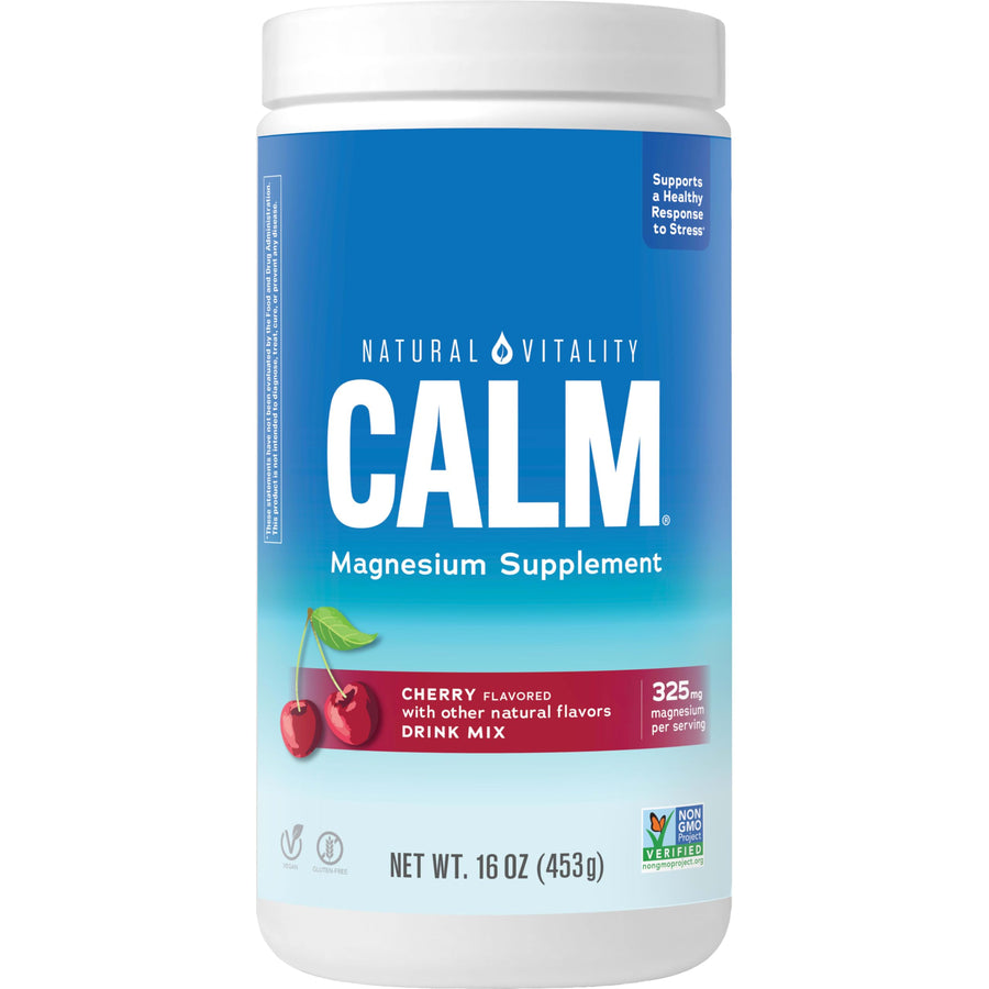 Calm, Magnesium Citrate Supplement, Anti-Stress Drink Mix Powder, Gluten Free, Vegan, & Non-GMO, Cherry, 16 oz