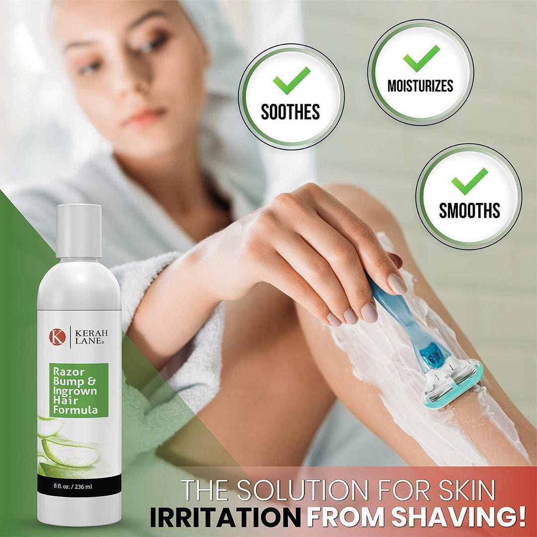 Razor Bump & Ingrown Hair Formula for Women, Men - 8oz Serum Treatment for After Shave Burn, Skin Irritation from Waxing, Shaving, Electrolysis, Laser Hair Removal, 8 Oz