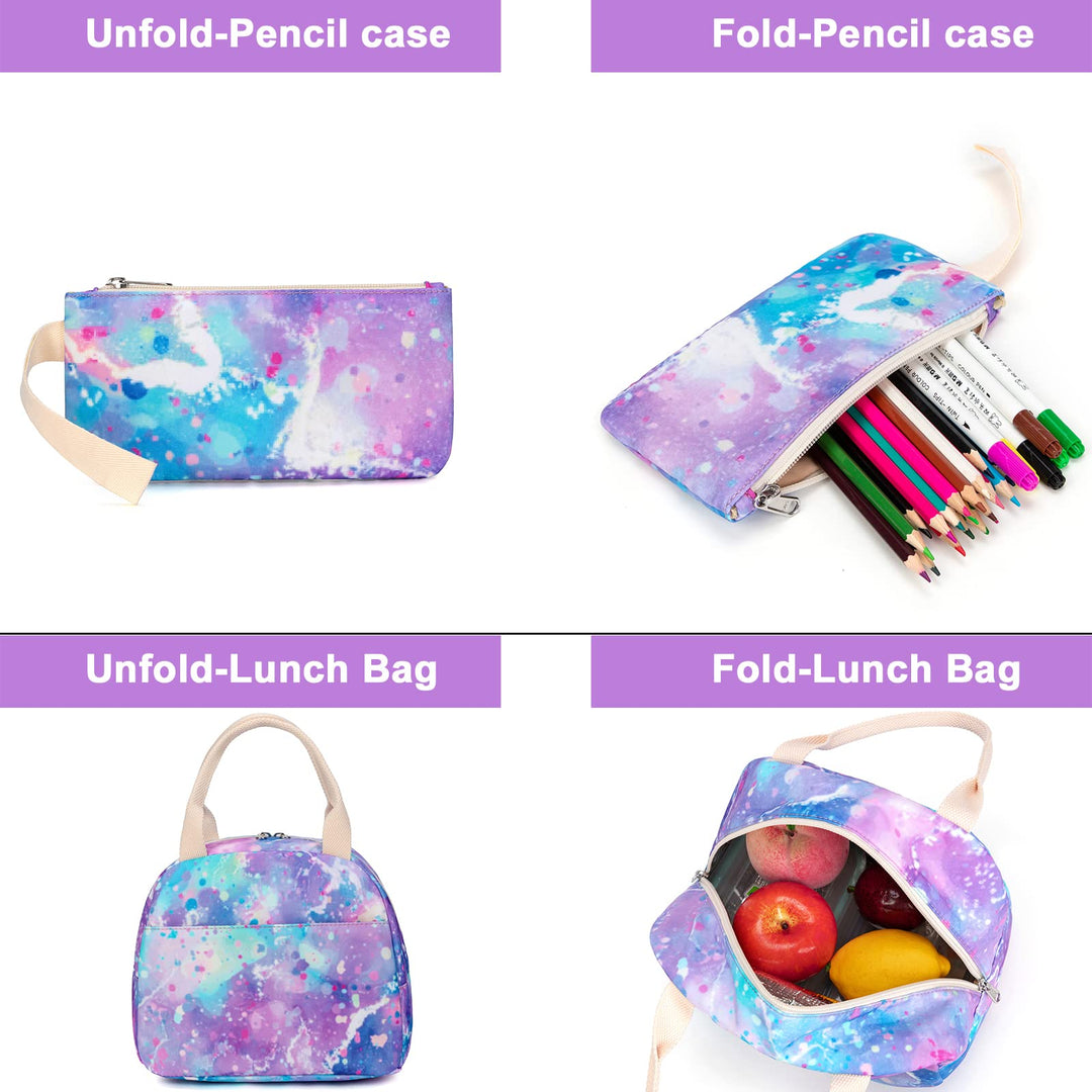 School Backpacks for Teen Girls&Boys Lightweight Canvas Backpack Bookbags Set(Tie Dye Purple) Medium