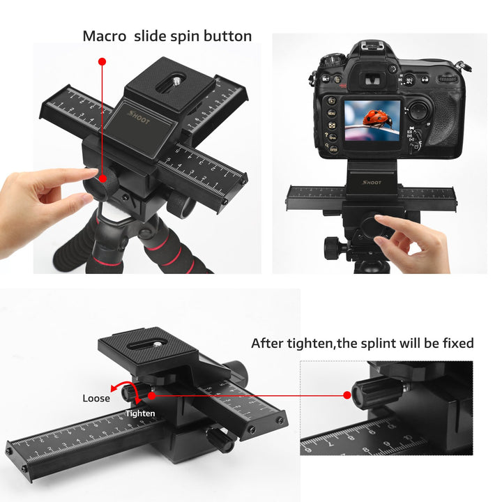 D&F 4 Way Fousing Rail Slider Aluminum Macro Close-Up Stand for Canon Nikon Sony Pentax Olympus and Other DSLR Camera and DC with Standard 1/4 Screw Thread