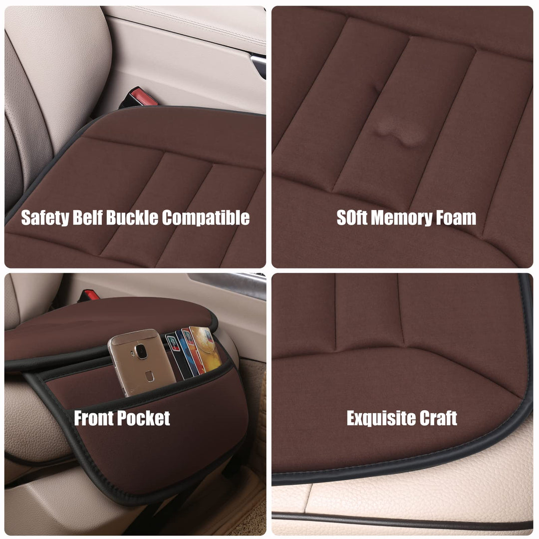 Premium Car Seat Cushion, Driver Seat Cushion with Comfort Memory Foam & Non-Slip Rubber Bottom, Car Seat Pad Works with 95% of Vehicles and Office Chair or Home (Brown)