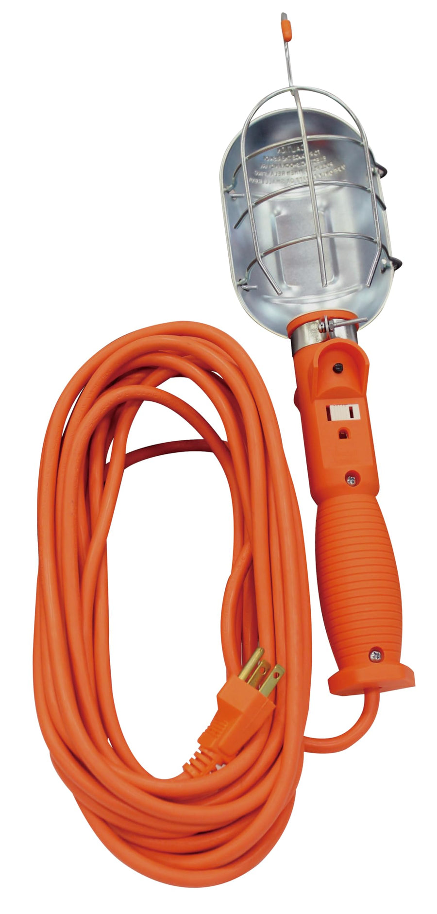0691 16/3-Gauge SJTW Trouble Light with Metal Guard & Outlet, Orange, 75-Watt, 25-Foot
