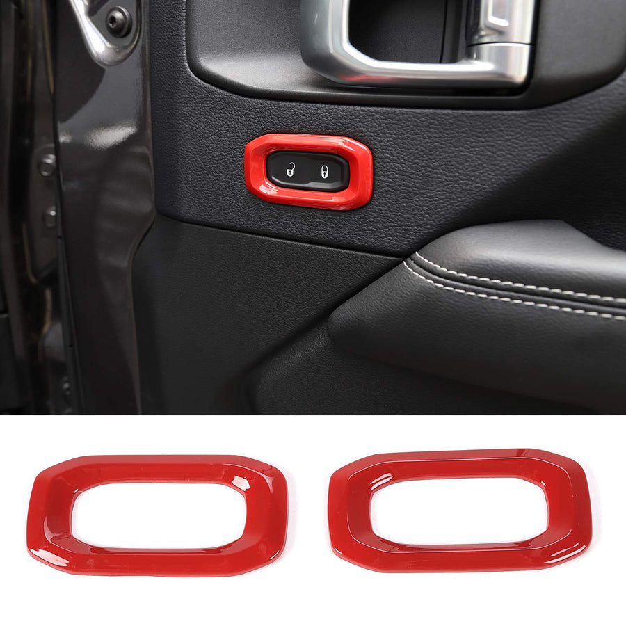 Door Lock Switch Trim Cover Interior Accessories Compatible with Jeep Wrangler 2018-2023 JL JLU Sport Sahara Rubicon & 2020-2023 Gladiator JT, Red