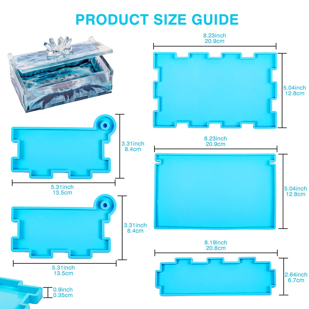 Resin Rectangle Box Mold, Epoxy Resin Silicone Large Storage Container with Lid Set Mould for Casting, Perfect for Dominoes Coffee Pod Jewelry Napkin Candy Cosmetics Trinket Crafts DIY Organizer