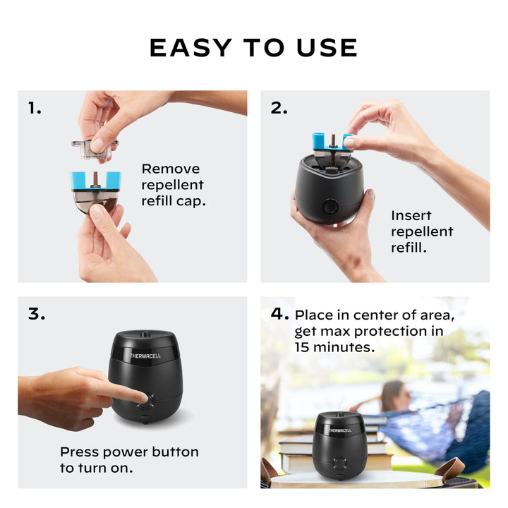 Mosquito Repellent E-Series Rechargeable Repeller; Patio Shield 20’ Mosquito Protection Zone; Includes 36-Hr Repellent Refill; No Flame or Scent; Bug Spray and Bug Zapper Alternative