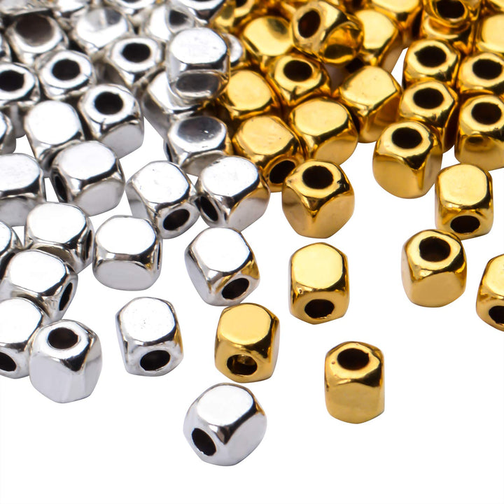 200pcs 3.5mm Cube Beads Square Spacer Beads Jewelry Findings for Bracelets Crafts DIY,Gold and Silver