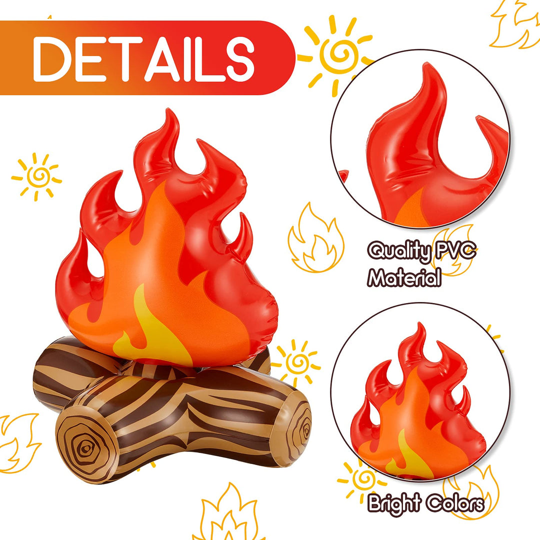 4 Pieces of 12 Inch Inflatable Campfire Props Fake Camping Party Campfire Party Scene Decoration, Indoor and Outdoor Camping Game Props Campfire Inflatable for Boys Campfire Firewood Toys