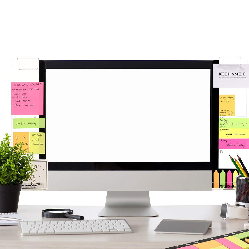 2 Pcs Monitor Memo Board, Computer Message Board, Multifunction Screen Side Panels Phone Holder with Color Sticky Notes for Office Desk Accessories, Left and Right(Classic Style)