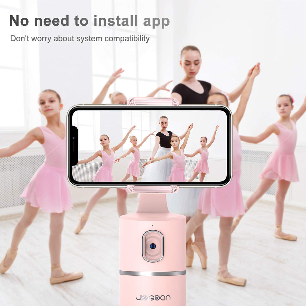 Auto Face Tracking Tripod, 360° Rotation Phone Camera Mount with Selfie Ring Light, No App, Battery Operated Smart Shooting Holder for Live Vlog (Pink)