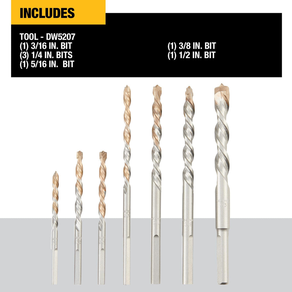 Masonry Drill Bit Set, Percussion, Concrete & Block, 7-Piece (DW5207)