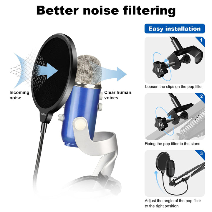 Clamp On Studio Microphone Mic Round Shape Wind Pop Filter Mask Shield