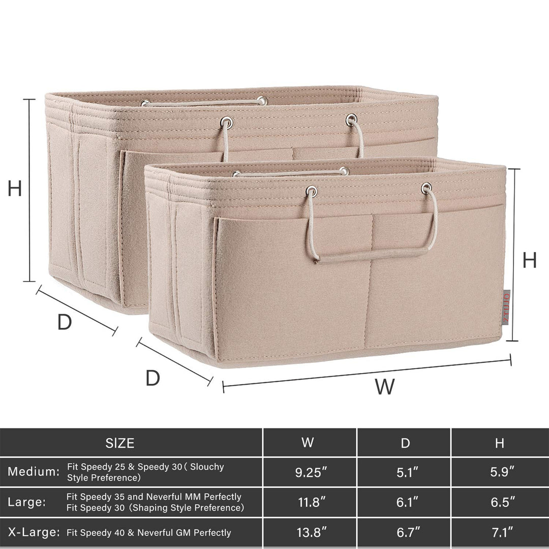 Purse Organizer, Multi-Pocket Felt Handbag Organizer, Purse Organizer Insert with Handles, Medium, Large, X-Large (Medium, Beige)