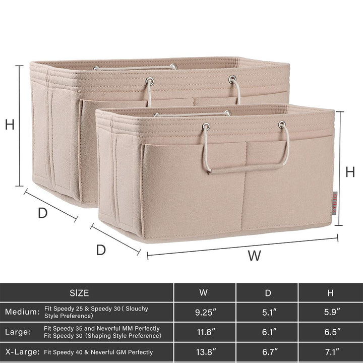 Purse Organizer, Multi-Pocket Felt Handbag Organizer, Purse Organizer Insert with Handles, Medium, Large, X-Large (Medium, Beige)