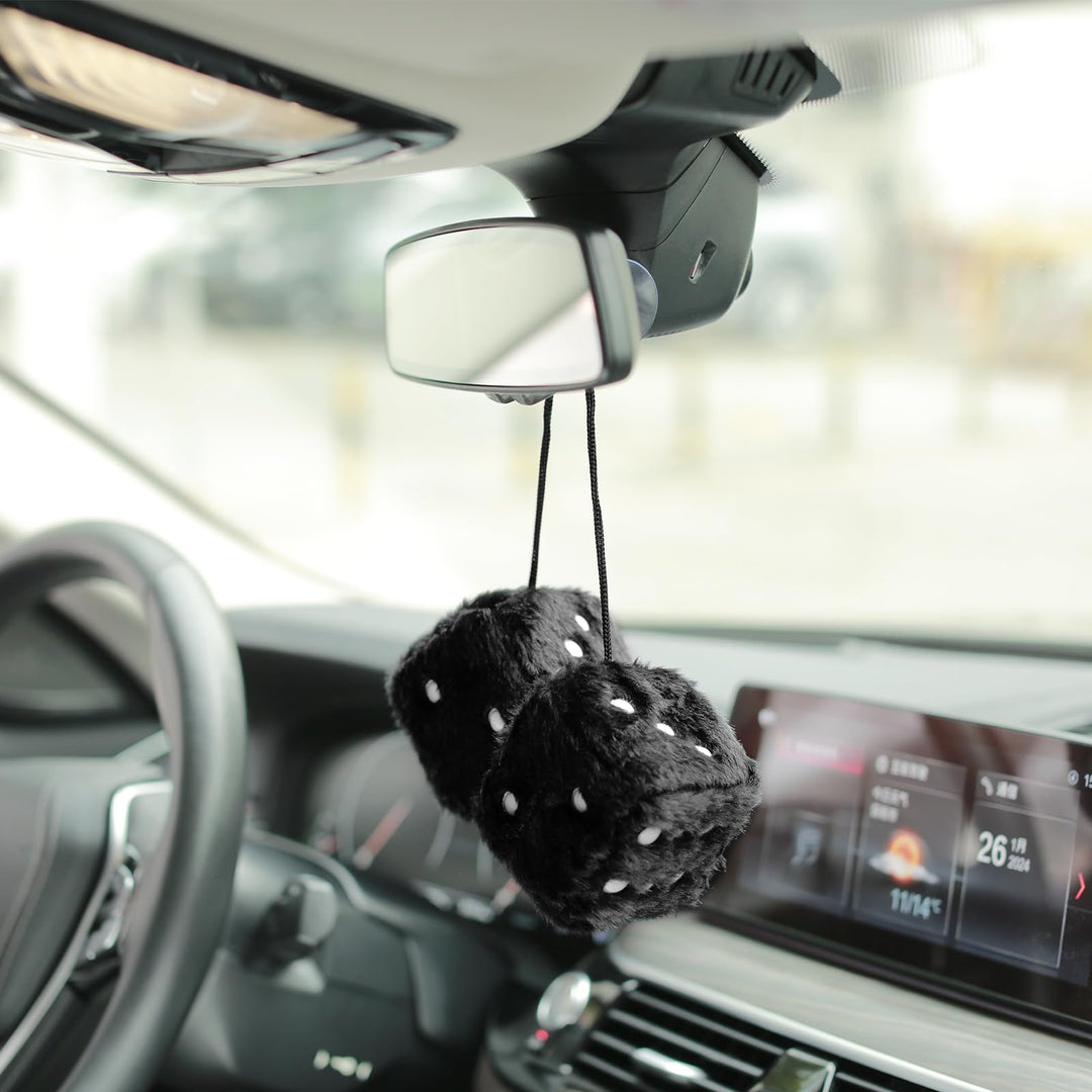 Couple 2.75” Fuzzy Dice with Leather Dots Retro Car Mirror Hanging Accessories for Car Decoration (Grey)