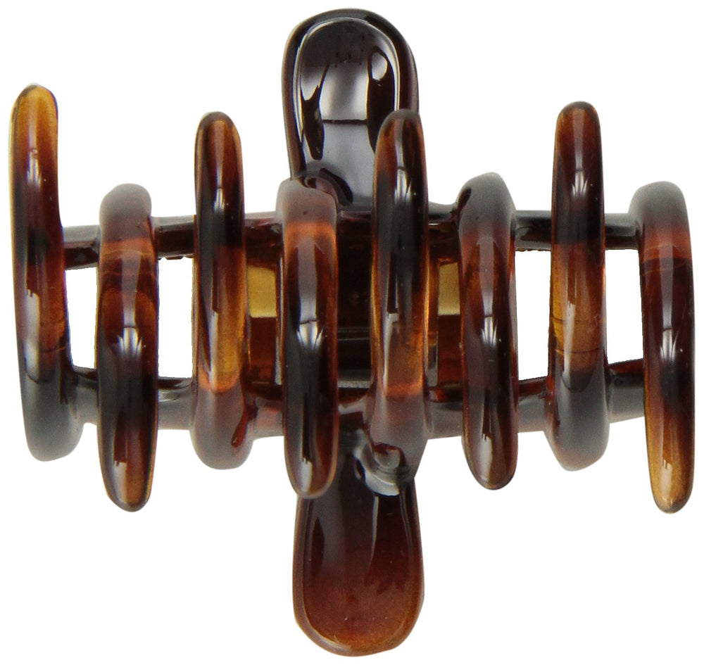 Small Tubular Rake Hair Claw With Spiked And Rounded Teeth In The Tortoise Shell Classic Color