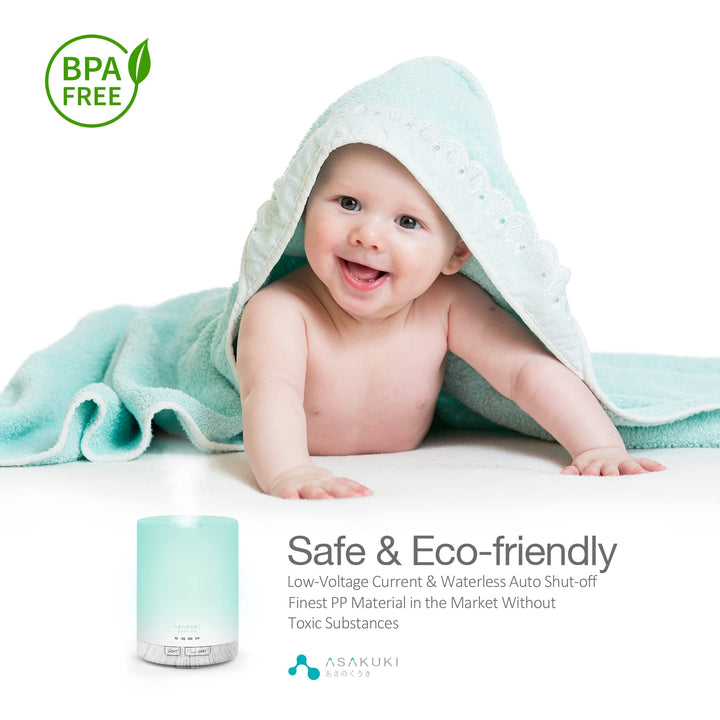 300ML Essential Oil Diffuser, Quiet 5-in-1 Premium Humidifier, Natural Home Fragrance Aroma Diffuser with 7 LED Color Changing Light and Auto-Off Safety Switch -White