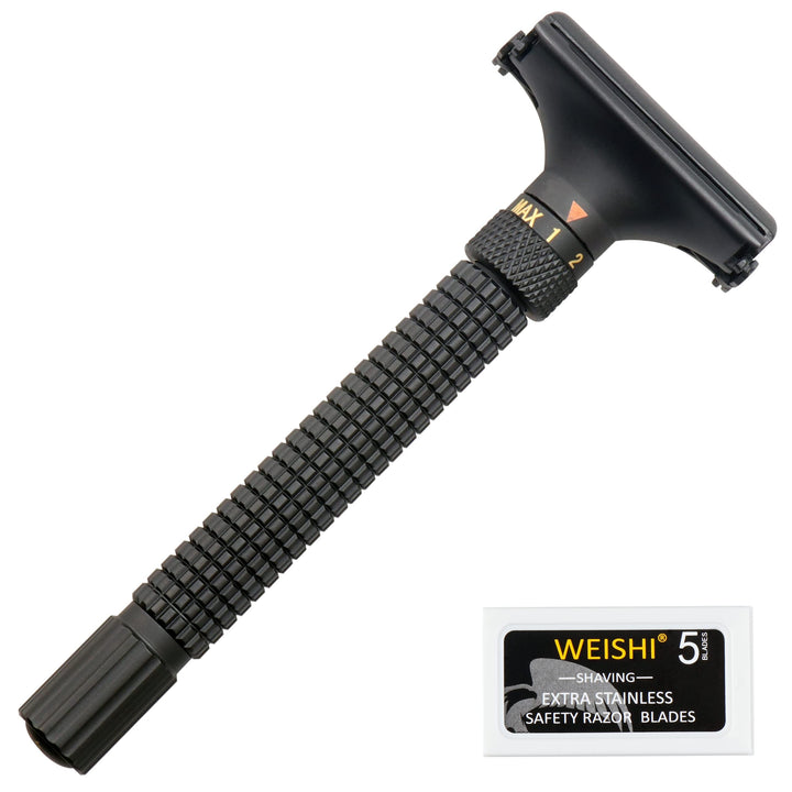 Butterfly Open Double Edge Safety Razor Nostalgic Adjustable Matte Black