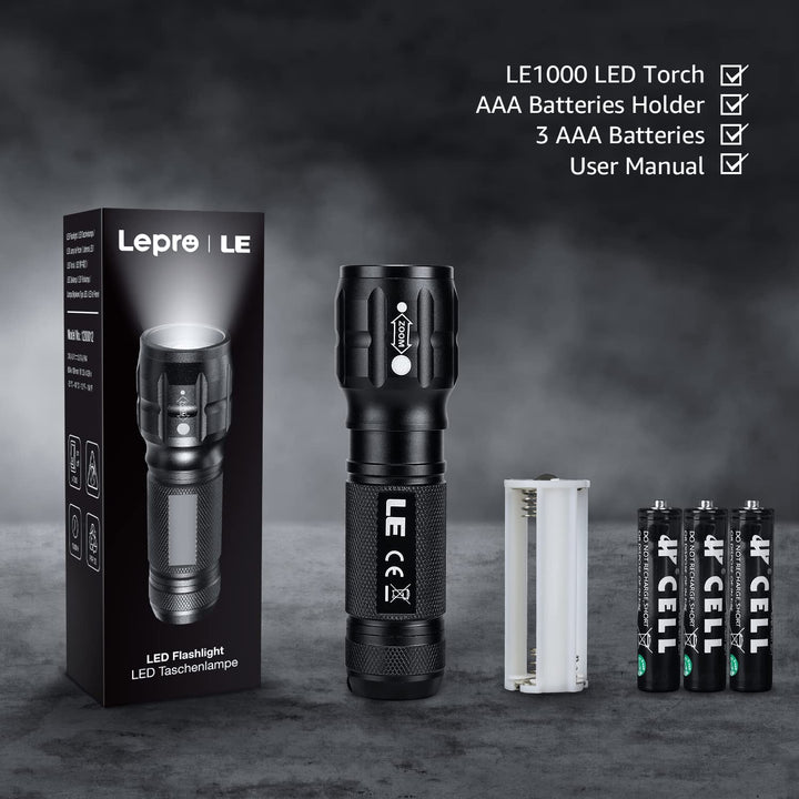 LED Flashlights High Lumens, Small Flashlight, Waterproof, Adjustable Focus Flash Light for Outdoor, Emergency, AAA Batteries Included, Tactical & Camping Accessories