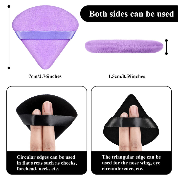12 Pieces Powder Puff Face Triangle Makeup Puff for Loose Powder Soft Body Cosmetic Foundation Sponge Mineral Powder Wet Dry Makeup Tool (Black, Purple)
