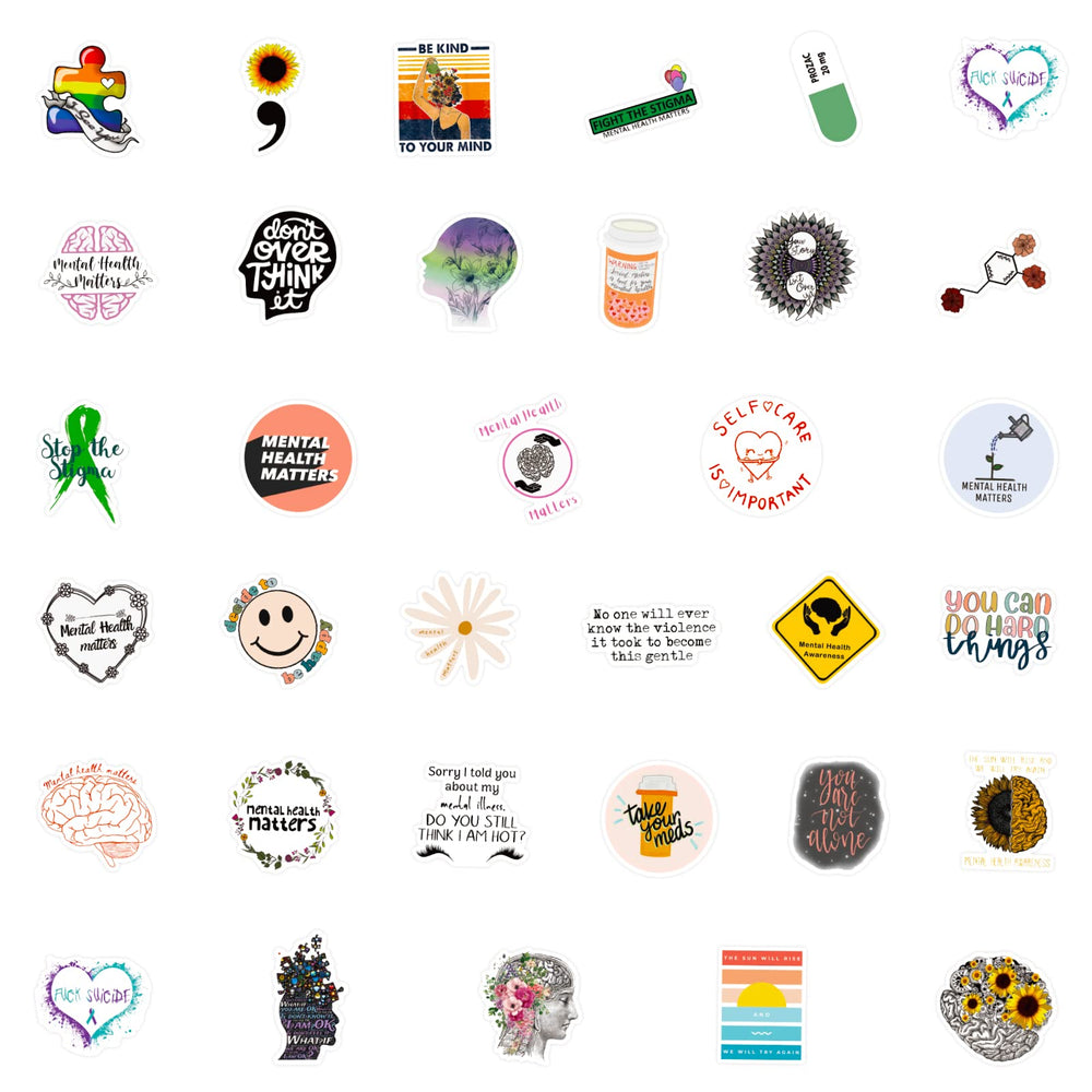 100 Pcs Mental Health Awareness Stickers for Luggage Water Bottle Laptop Skateboard for Doctor Nurse and Kids Teen Adult Decals Teacher Quotes Sticker