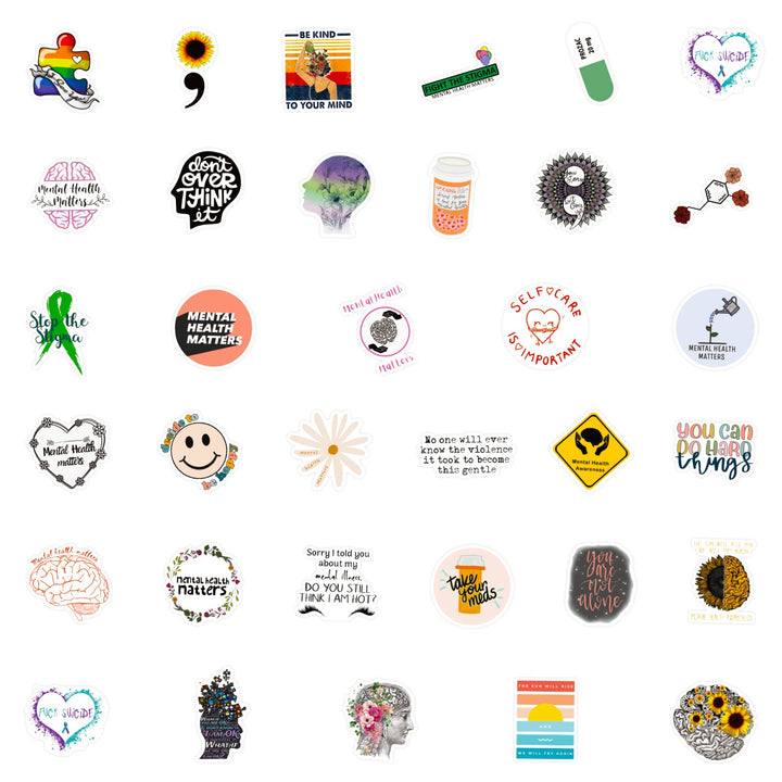 100 Pcs Mental Health Awareness Stickers for Luggage Water Bottle Laptop Skateboard for Doctor Nurse and Kids Teen Adult Decals Teacher Quotes Sticker