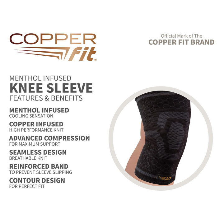 unisex adult ICE Sleeve, S/M Knit Compression Knee Sleeve Infused with Menthol and CoQ10 for Maximum Recovery, Black, Small /Medium US (12-16)