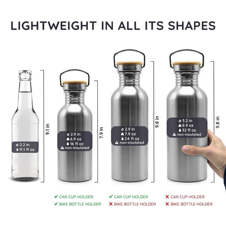 32 oz Water Bottle | Metal Water Bottle | Non-insulated Single Wall Stainless Water Bottle | Steel Water Bottle | Stainless Steel Water Bottles | Travel Water Bottle | 1 Liter Water Bottles