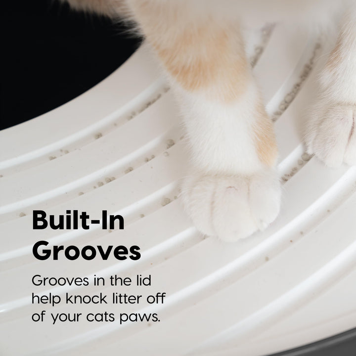 USA Cat Litter Box, Top Entry Litter Box with Scoop, Stylish Round Cat Litter Box Enclosure, Kitty Litter Box, Dark Gray/White