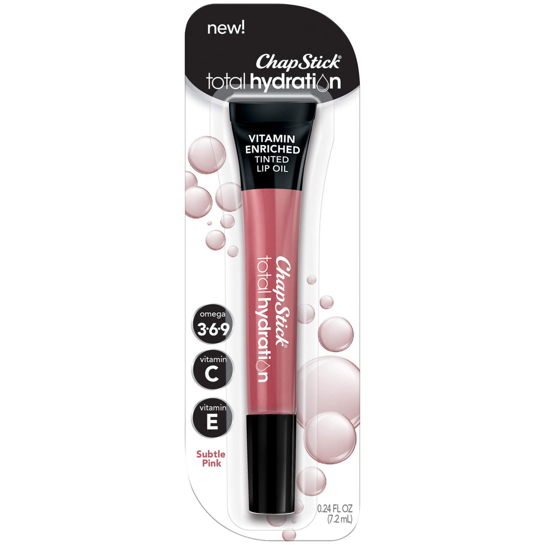 Subtle Pink: Total Hydration Vitamin Enriched Tinted Lip Oil (Subtle Pink, 1 Tube), Vitamin C, Vitamin E, Contains Omega 3 6 9, 0.24 Ounce