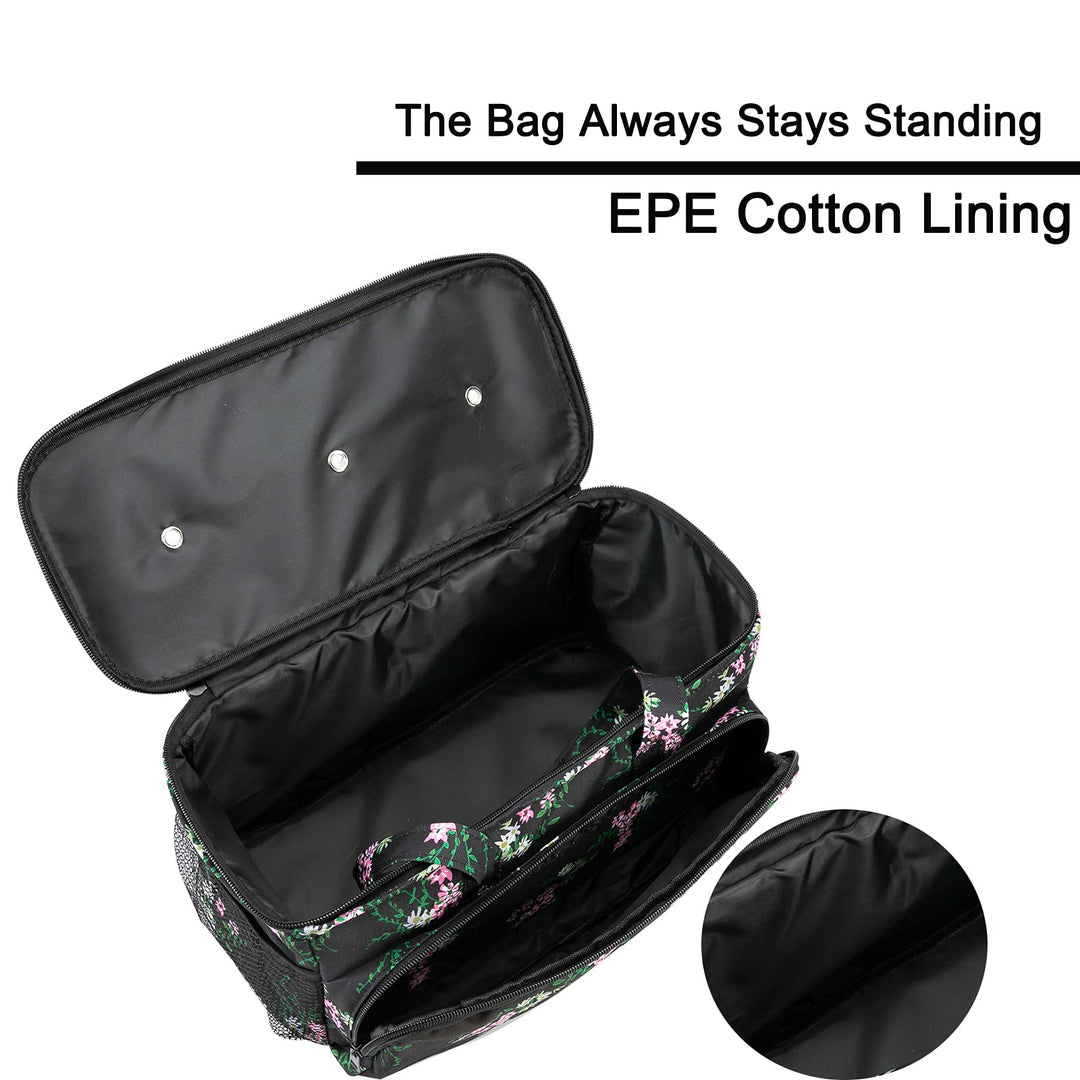 Yarn Storage Organizer Tote Bag Knitting Project Bag Yarn Holder Traveling Crochet Handbag Floral for Bulk Yarns,Crochet Hooks,Knitting Needle,Crochet Acessories (Black Handbag)