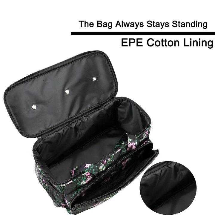 Yarn Storage Organizer Tote Bag Knitting Project Bag Yarn Holder Traveling Crochet Handbag Floral for Bulk Yarns,Crochet Hooks,Knitting Needle,Crochet Acessories (Black Handbag)