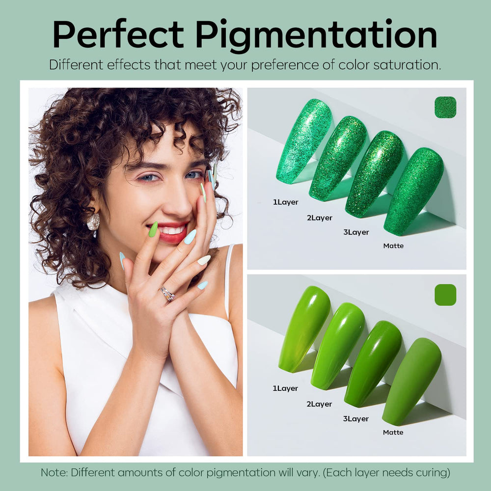 Modelones Gel Nail Polish Set, Sage Green Pine Dark Avocado Glitter Sparkle 9 Colors Solid Gel Polish Pudding Gel Upgraded Crème Manicure Palette Soak Off LED Nail Art Kit DIY Mothers Day Gift W/Brush