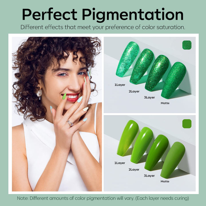 Modelones Gel Nail Polish Set, Sage Green Pine Dark Avocado Glitter Sparkle 9 Colors Solid Gel Polish Pudding Gel Upgraded Crème Manicure Palette Soak Off LED Nail Art Kit DIY Mothers Day Gift W/Brush