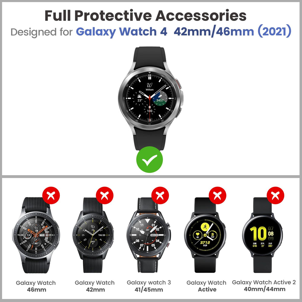 3 in 1 Accessories for Samsung Galaxy Watch 4 46mm, 1 Rugged TPU Armor Bumper Case +2 Tempered Glass Screen Protector Films + 1 Bezel Ring for Galaxy Watch 4 46mm