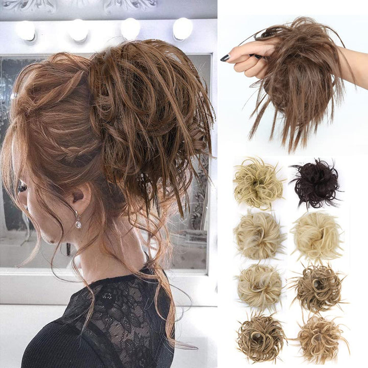 Tousled Updo Messy Bun Hair Piece Hair bun Extensions With Elastic Rubber Band Ponytail Hairpiece Scrunchies for Women (Light Brown)