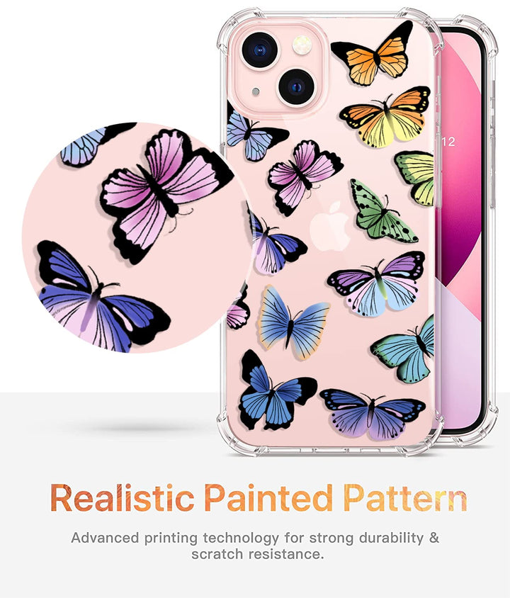 RoseParrot case for iPhone 13 with Screen Protector + Ring Holder, Clear with Floral Pattern Design, Soft&Flexible Bumper Shockproof Protective Cover (Fireflies)