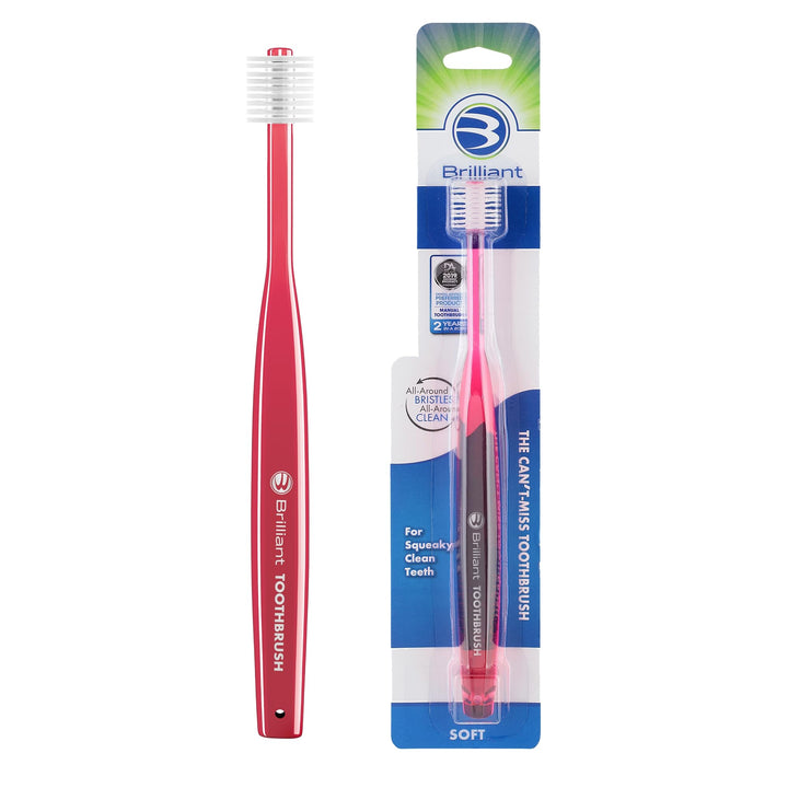 Brilliant Soft Adult Toothbrush by HartFelt - With Over 14,000 360 Degree Micro-Fine, Rounded-Tip Bristles for Easy & Effective Cleaning, Red, 1 Count