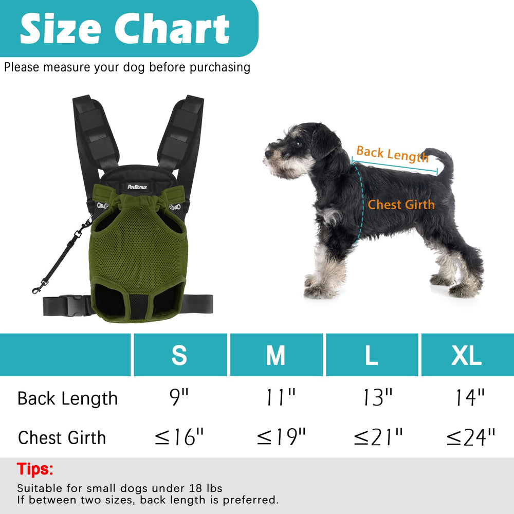 Pet Front Dog Carrier Backpacks, Adjustable Dog Carrier, Legs Out Easy-fit Dog Travel Backpack for Hiking, Cycling, Hands Free Dog Chest Carrier for Medium Small Dogs (Army Green, XL)