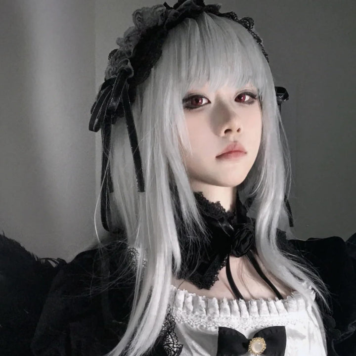 Anangel Gray: Vocaloid 80cm Long Straight Hair Silver Wigs Lolita Gray Cosplay Wig