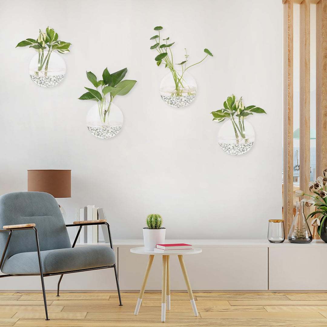 Pack of 6 Glass Planters Wall Hanging Planters Round Glass Plant Pots Hanging Air Plant Pots Flower Vase Air Plant Terrariums Wall Hanging Plant Container, 12 cm Diameter