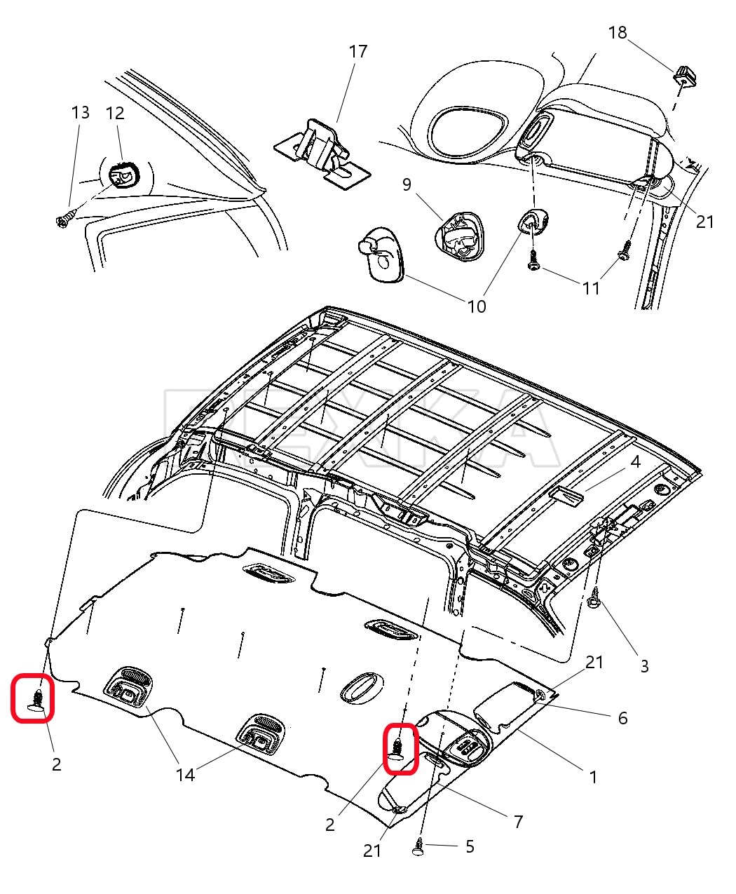 10pcs Interior Roof Headliner Retainer Clip Fastener Compatible with Chrysler TY98TL2-AA Caravan Town Country Voyager Mini-Vans