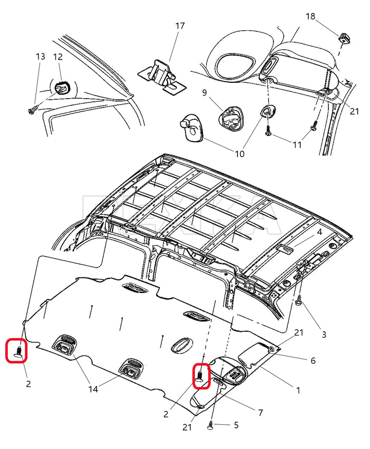 10pcs Interior Roof Headliner Retainer Clip Fastener Compatible with Chrysler TY98TL2-AA Caravan Town Country Voyager Mini-Vans