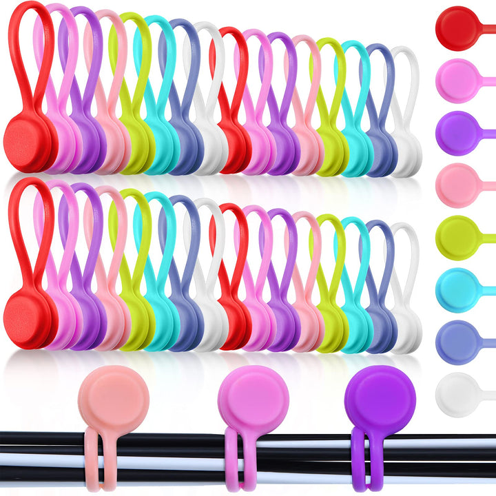 32 Pcs Magnetic Cable Ties 4 Inch Silicone Cable Management Ties Magnet Cord Ties Reusable Cord Clips for Bundling, Organizing, Holding Cable Wire Cord to Fridge Home Car Office, Simple Style