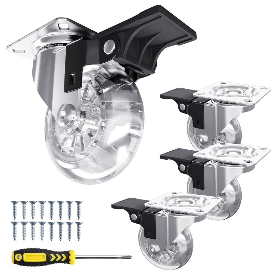 3Caster Wheels, Clear Crystal casters, casters Set of 4 Heavy Duty(1000LBS), Suitable for Furniture, Wheels for carts,Protects Floors and Slides Quietly (casters Set of 4)