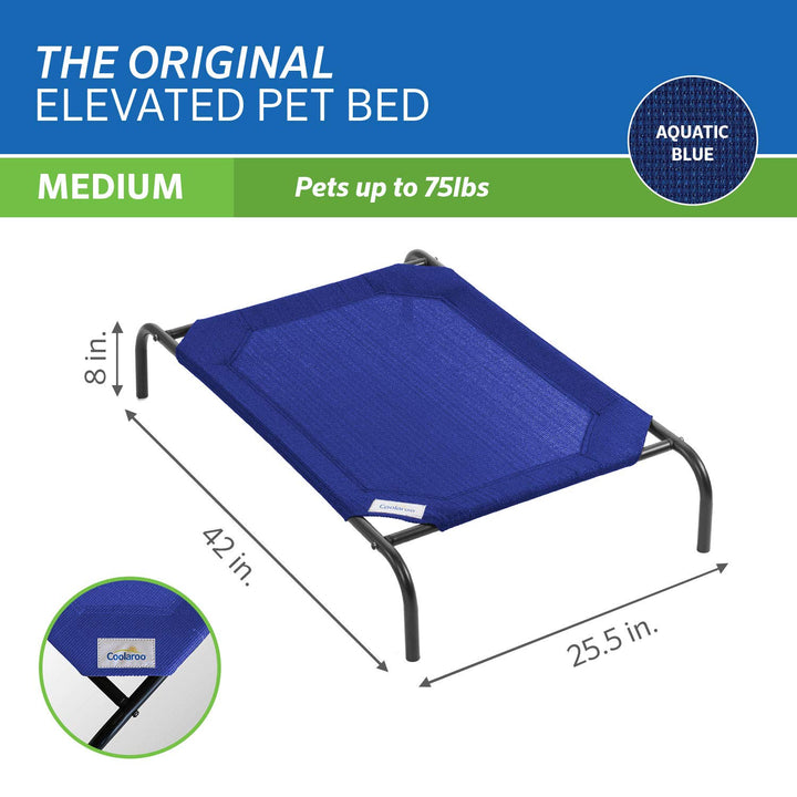 COOLAROO The Original Cooling Elevated Dog Bed, Indoor and Outdoor, Medium, 42L x 25.5W x 8Th, Aquatic Blue