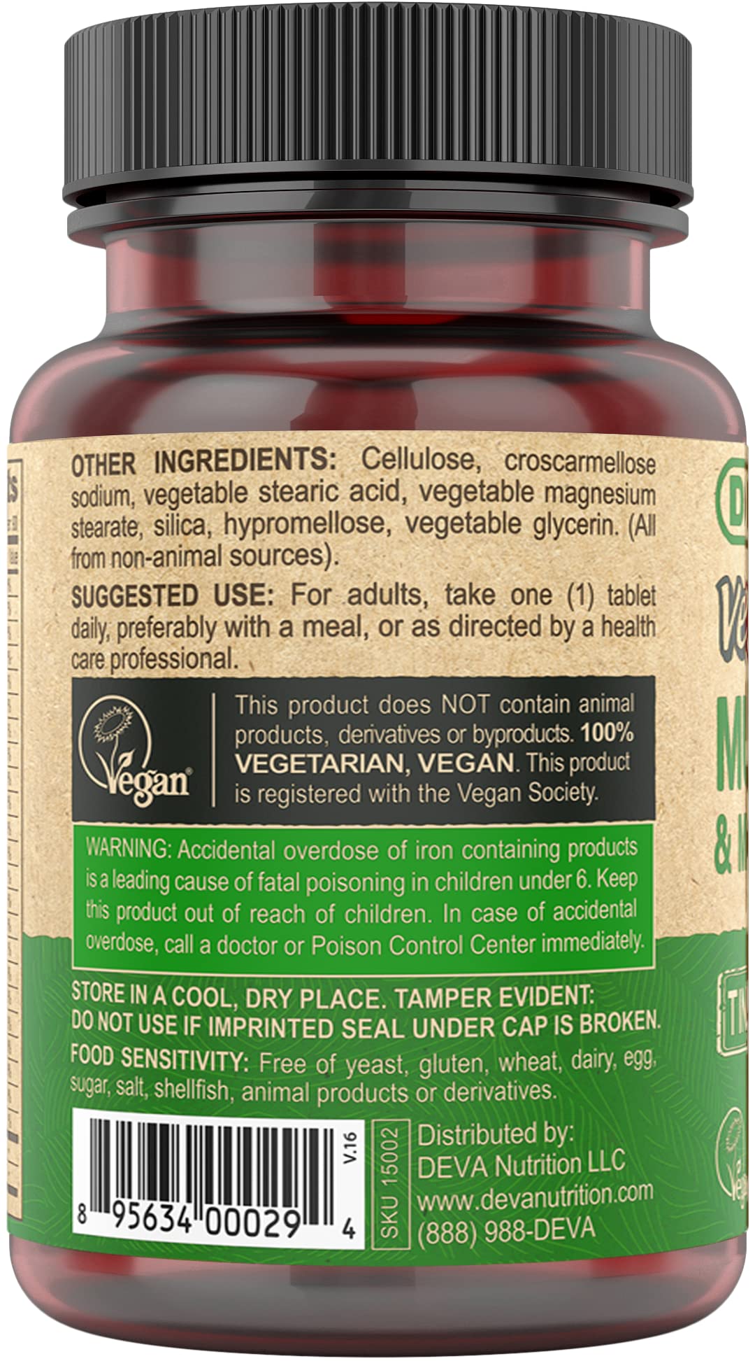 Vegan Multivitamin for Women & Men with Iron, Vitamin C, E, B Complex Vitamins, Zinc, 90 Tiny Tablets