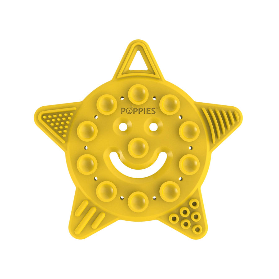 POPPIES Smiley The Star BPA-Free Silicone Suction Cup Teether, Sensory, Bath Toy (Yellow)