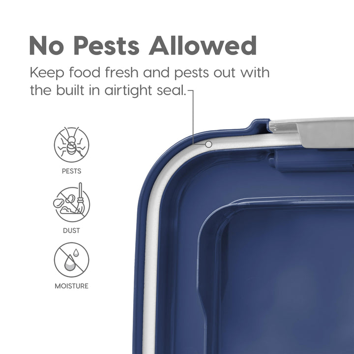 USA Airtight Pet Food Storage Container, Up to 54 lbs, Attachable Wheels, For Dog Cat Bird and Other Pet Food Storage Bin, Keep Fresh, Easy Mobility, BPA Free, Navy/Pearl